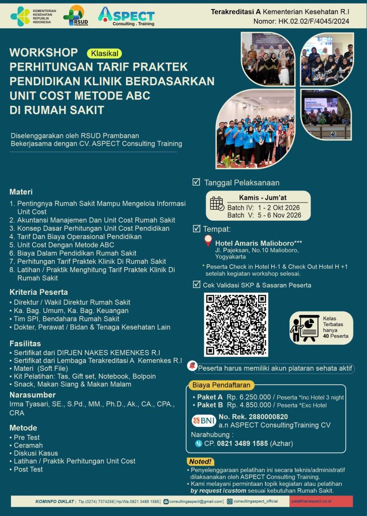 Workshop Perhitungan Tarif Praktik Pendidikan Klinik Rumah Sakit